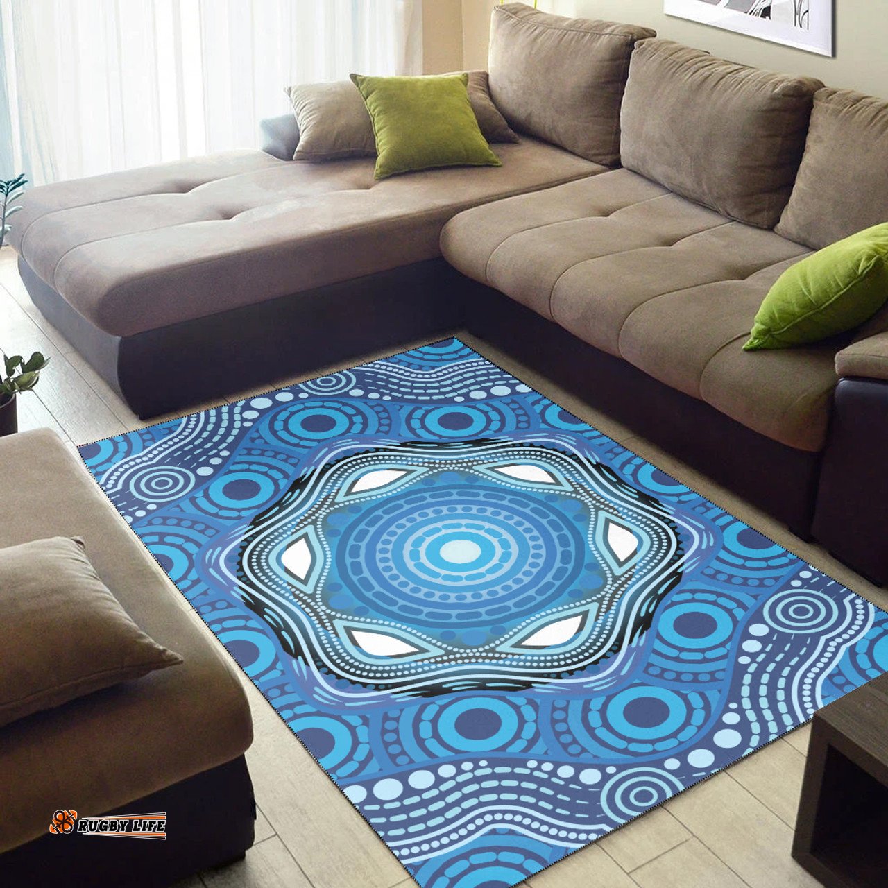 Australia Aboriginal Inspired Area Rug - Aboriginal Dot Design Blue Vector Painting