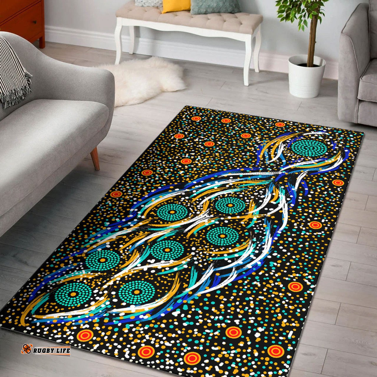 Australia Aboriginal Inspired Area Rug - Star dreaming story Aboriginal Inspired art background