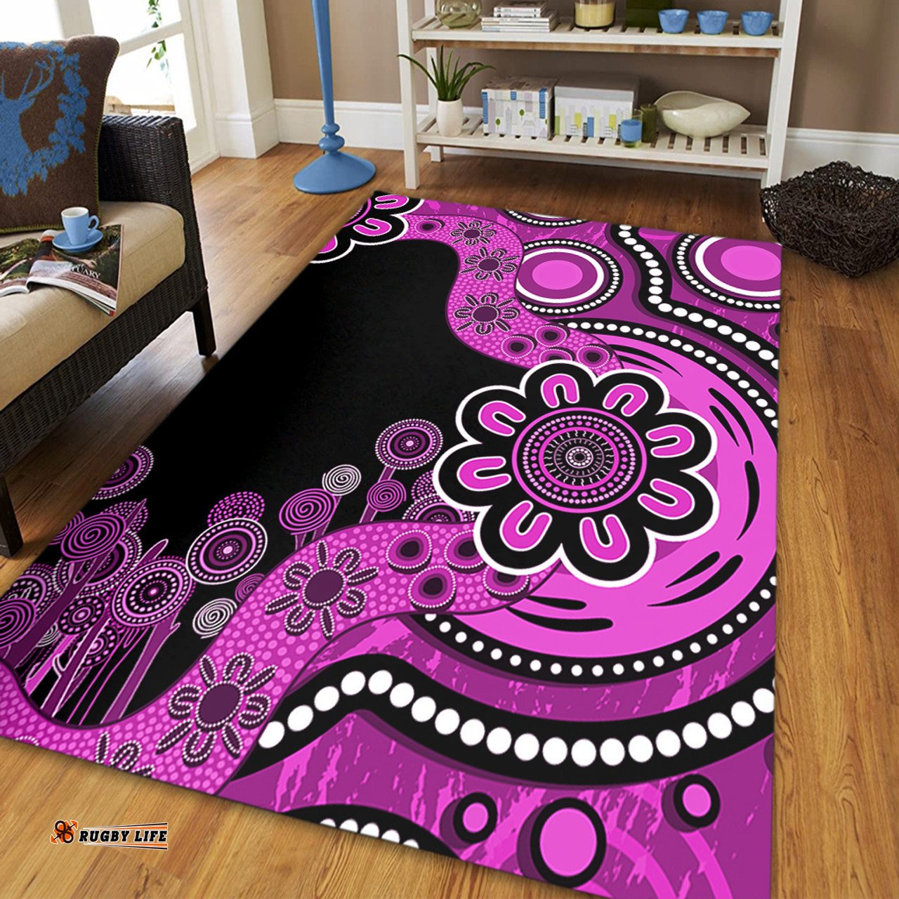 Australia Area Rug Aboriginal Indigenous Dot Painting Pink