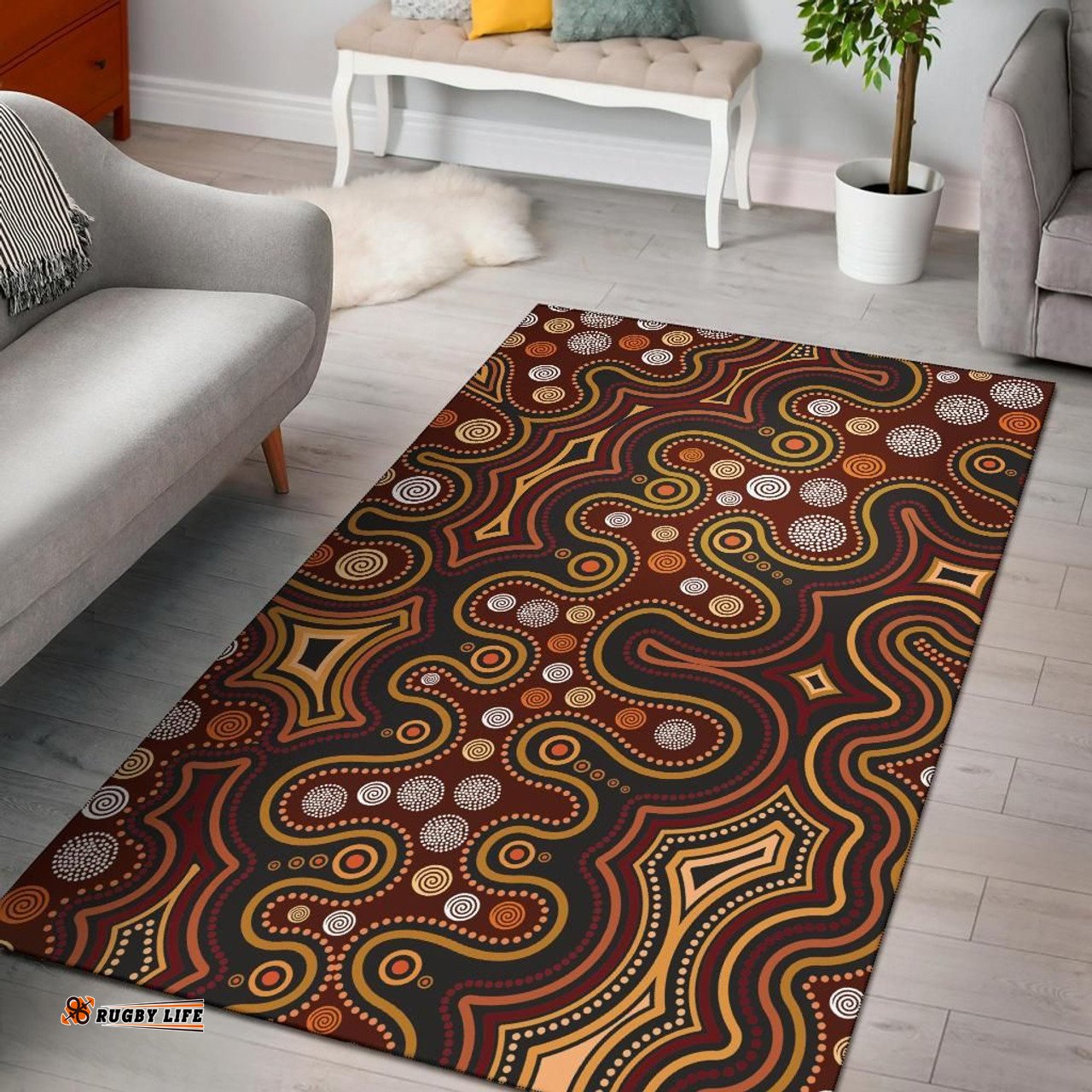 Australia Aboriginal Inspired Area Rug - Aboriginal Inspired Dot Painting Depicting Connection Concept