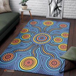 Australia Aboriginal Inspired Area Rug - Blue Aboriginal Connection Artwork