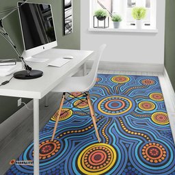 Australia Aboriginal Inspired Area Rug - Blue Aboriginal Connection Artwork