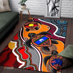 Australia Area Rug - Australia Aboriginal Inspired Dots With Turtle and NAIDOC Flags