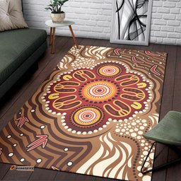Australia Aboriginal Inspired Area Rug - Brown Boomerang Aboriginal Dot Artwork