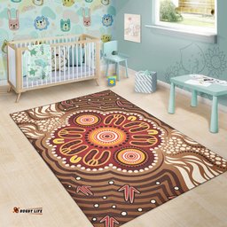 Australia Aboriginal Inspired Area Rug - Brown Boomerang Aboriginal Dot Artwork