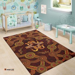 Australia Aboriginal Inspired Area Rug - Snakes, Boomerang And Kangaroo