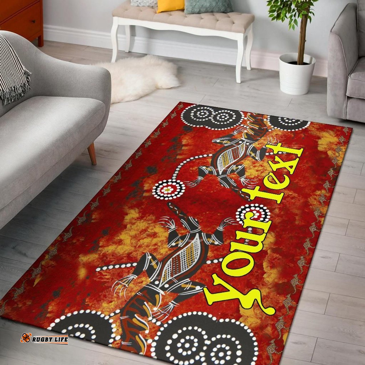 Australia Rug - Aboriginal Inspired Crocodile And Kangaroo