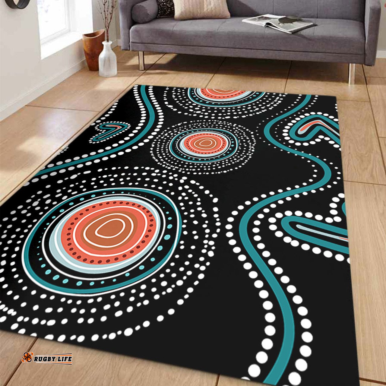 Australia Dot Painting Inspired Aboriginal Area Rug - Aboriginal Green Dot Patterns Art Painting Area Rug