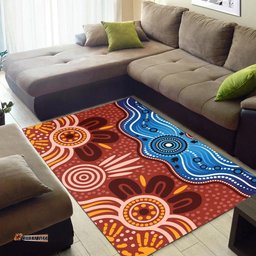Australia Aboriginal Inspired Area Rug - Indigenous dot art River concept