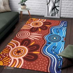 Australia Aboriginal Inspired Area Rug - Indigenous dot art River concept