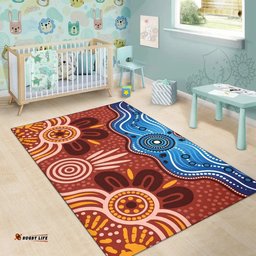 Australia Aboriginal Inspired Area Rug - Indigenous dot art River concept