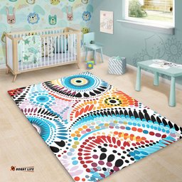 Australia Aboriginal Area Rug - Traditional Australian Aboriginal Native Design (White) Area Rug