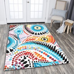 Australia Aboriginal Area Rug - Traditional Australian Aboriginal Native Design (White) Area Rug