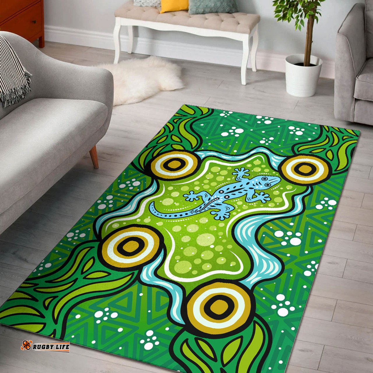 Australia Aboriginal Inspired Area Rug - Aboriginal Inspired style of background with lizard