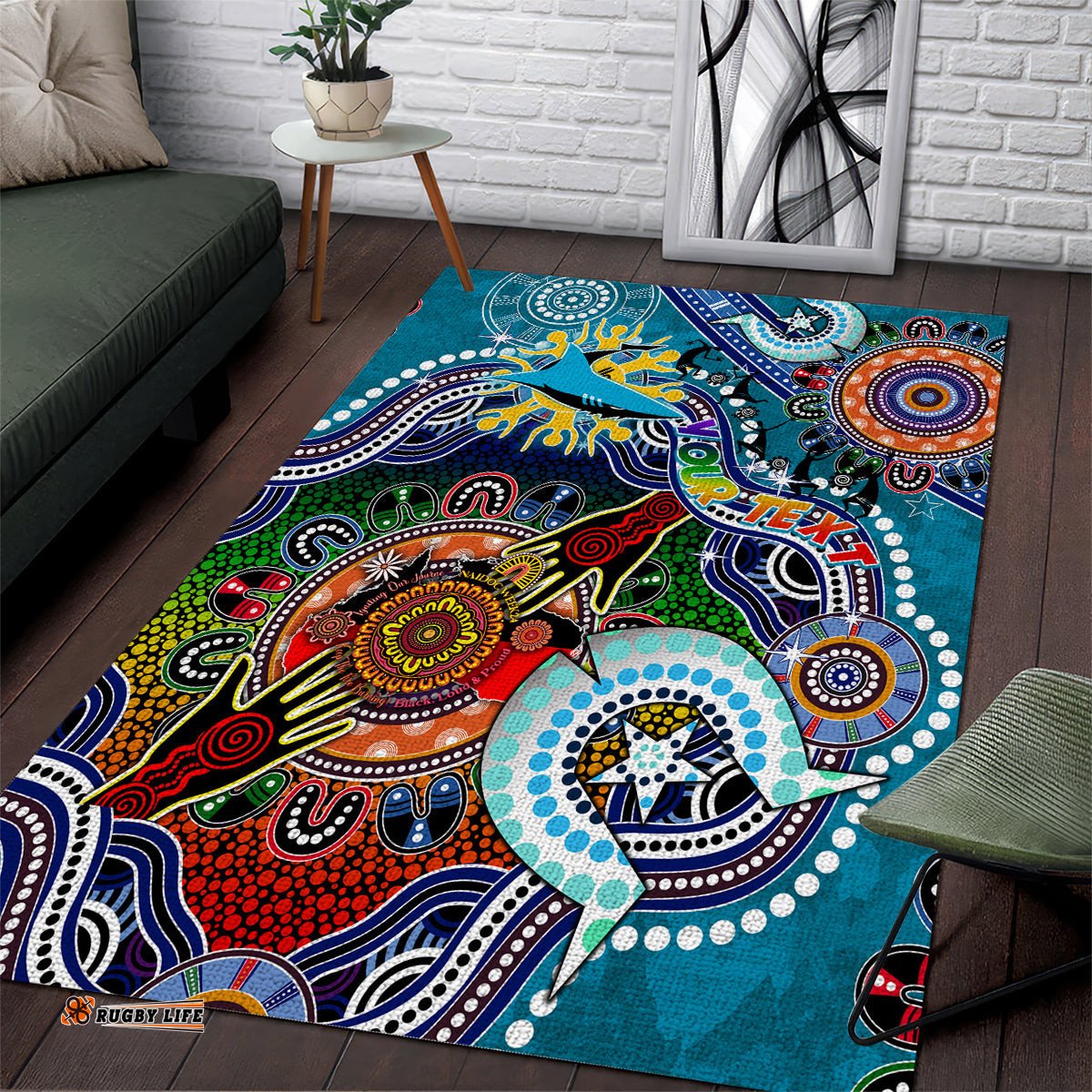 Personalised Sharks NAIDOC Week 2024 Area Rug Australia Aboriginal Dot Painting