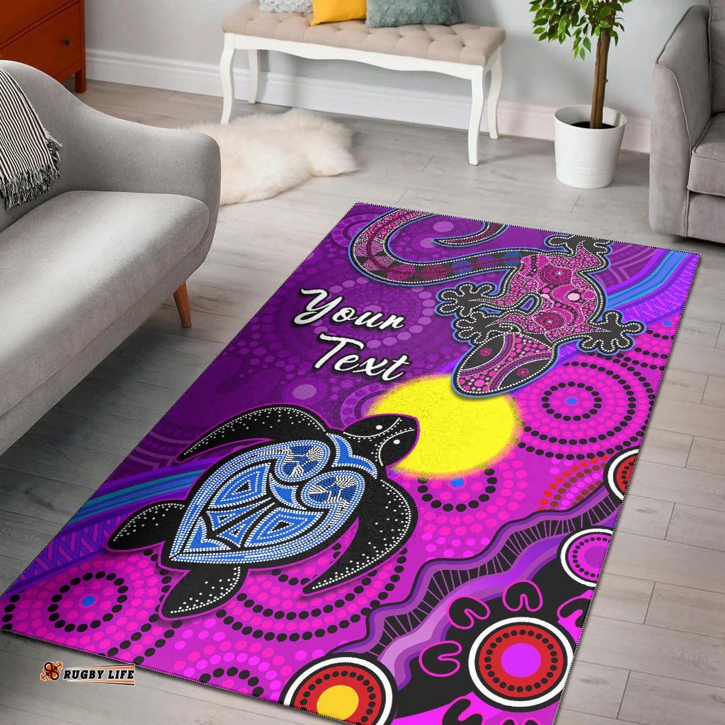 Custom Personalised Australia Lizard and Turtle Area Rug Aboriginal Art Beautiful Life