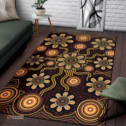 Australia Aboriginal Inspired Area Rug - Aboriginal Inspired Flower Dot Painting