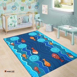 Australia Aboriginal Inspired Area Rug - Aboriginal Inspired dot art painting with fish