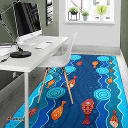 Australia Aboriginal Inspired Area Rug - Aboriginal Inspired dot art painting with fish