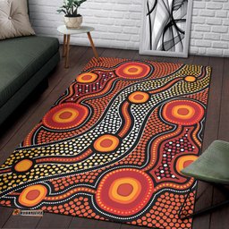 Australia Aboriginal Inspired Area Rug - Orange Aboiginal Inspired Dot Painting Style