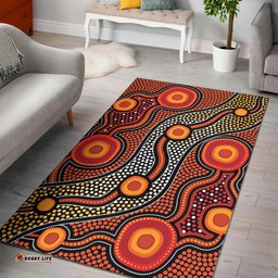 Australia Aboriginal Inspired Area Rug - Orange Aboiginal Inspired Dot Painting Style