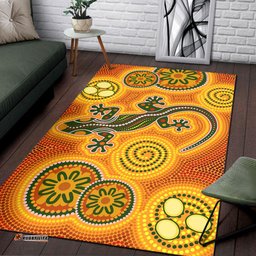 Australia Aboriginal Inspired Area Rug - Aboriginal Inspired dot art background with lizard
