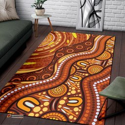 Australia Aboriginal Inspired Area Rug - Landscape and The Sun Dot Painting Art