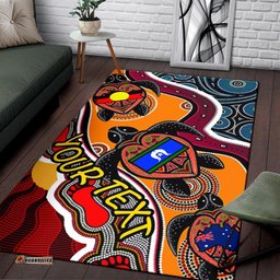[Custom] Australia Area Rug - Australia Aboriginal Inspired Dots With Turtle and NAIDOC Flags