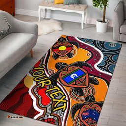 [Custom] Australia Area Rug - Australia Aboriginal Inspired Dots With Turtle and NAIDOC Flags