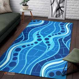 Australia Aboriginal Inspired Area Rug - Aboriginal Inspired dot art painting Blue River concept