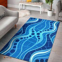 Australia Aboriginal Inspired Area Rug - Aboriginal Inspired dot art painting Blue River concept