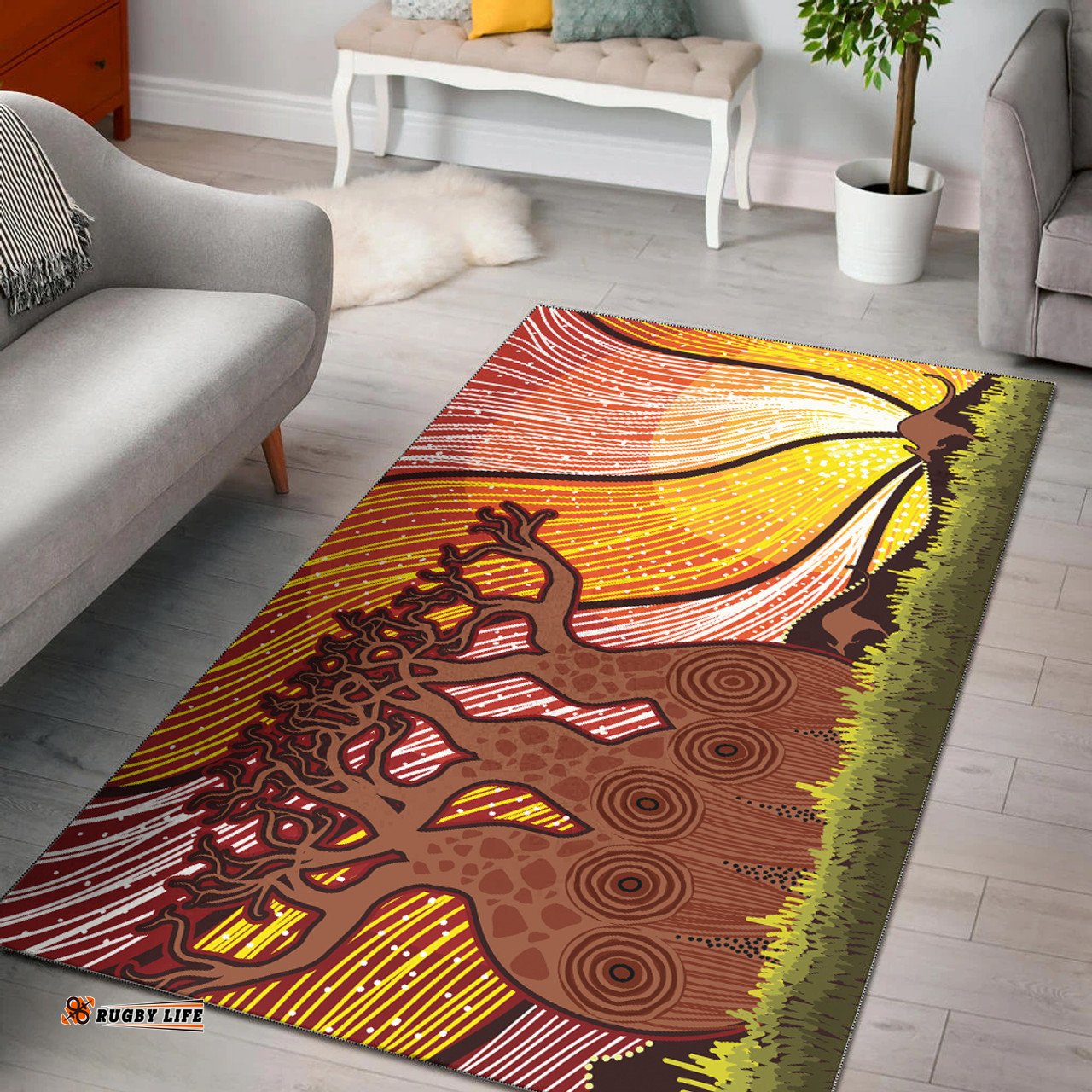 Australia Aboriginal Inspired Area Rug - Nature painting with boab tree