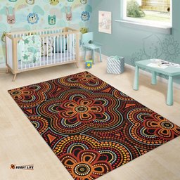Australia Aboriginal Inspired Area Rug - Indigenous dot art flower pattern