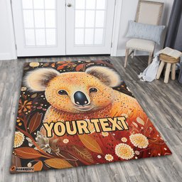 Australia Koala Custom Area Rug - Aboriginal Koala With Golden Wattle Flowers Area Rug