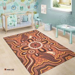 Australia Aboriginal Inspired Area Rug - Aboriginal Leaf Style Of Background