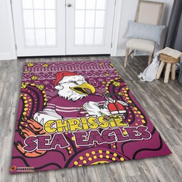 Manly Warringah Sea Eagles Christmas Custom Area Rug - Christmas Knit Patterns Vintage Jersey Ugly Area Rug