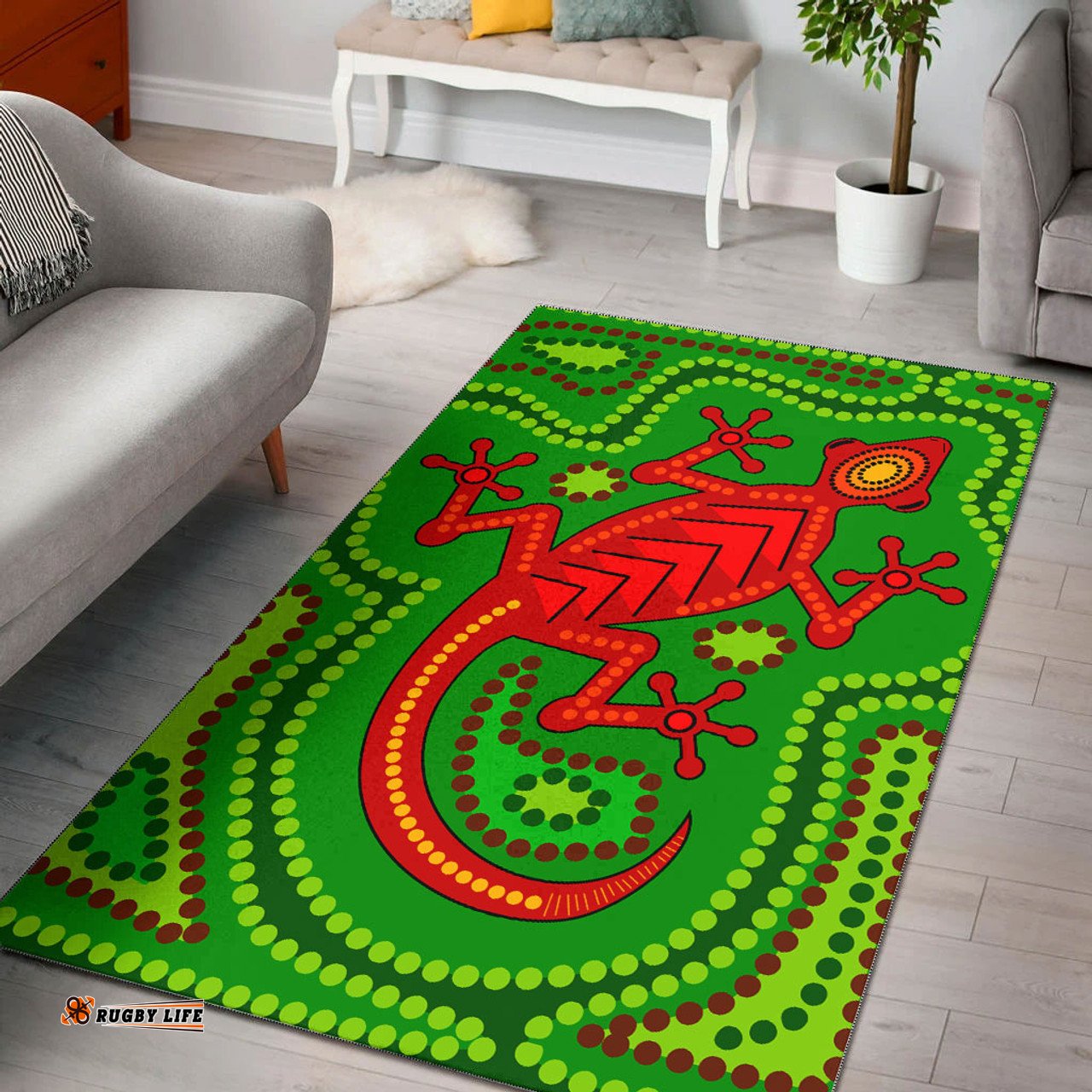 Australia Aboriginal Inspired Area Rug - Aboriginal Inspired Dreamtime Lizard