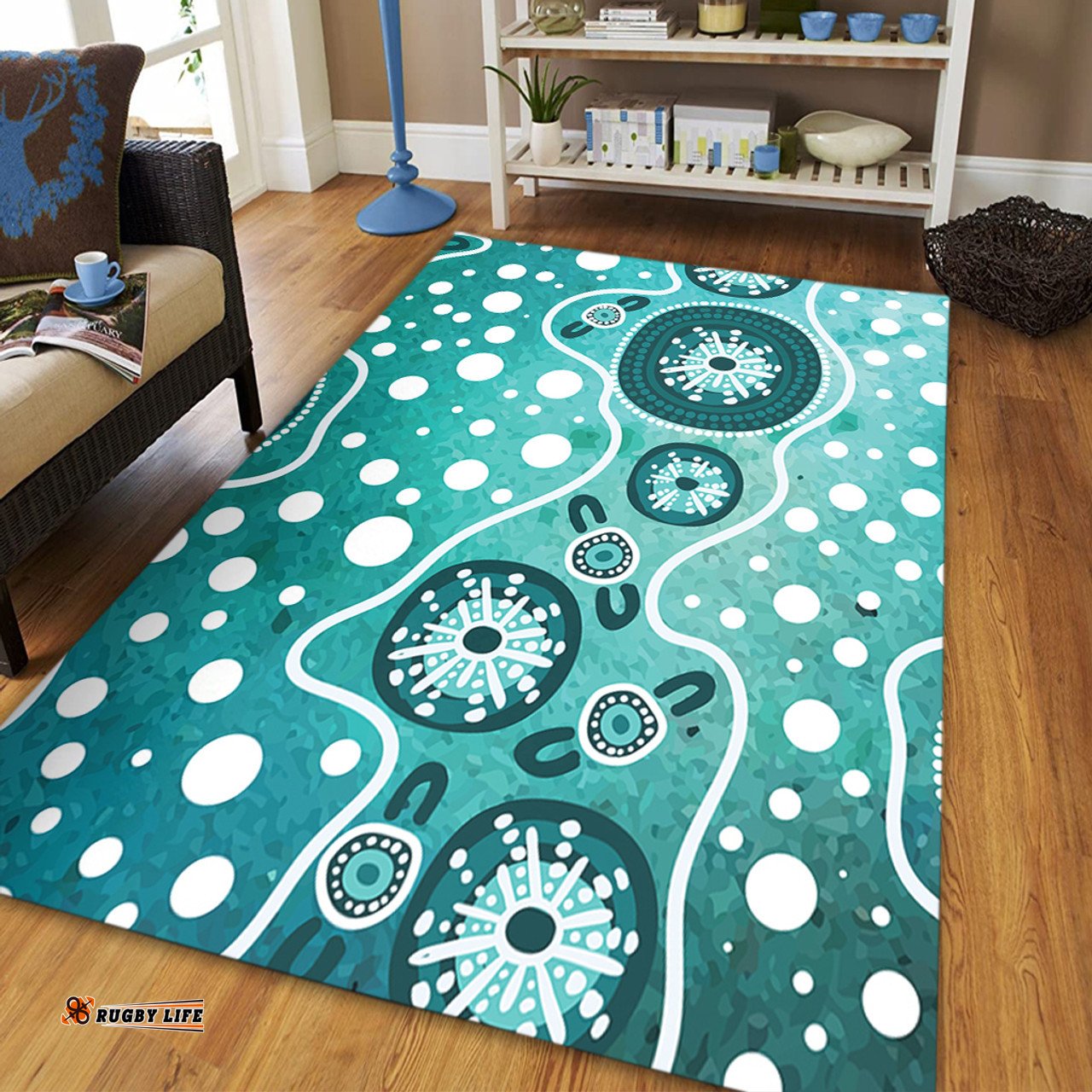 Amazing Aussie Australia Green Background Design Enhanced By Aboriginal Dot Art Area Rug