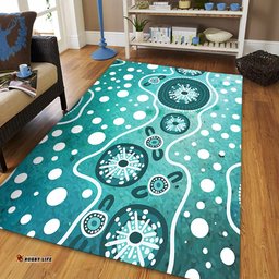 Amazing Aussie Australia Green Background Design Enhanced By Aboriginal Dot Art Area Rug