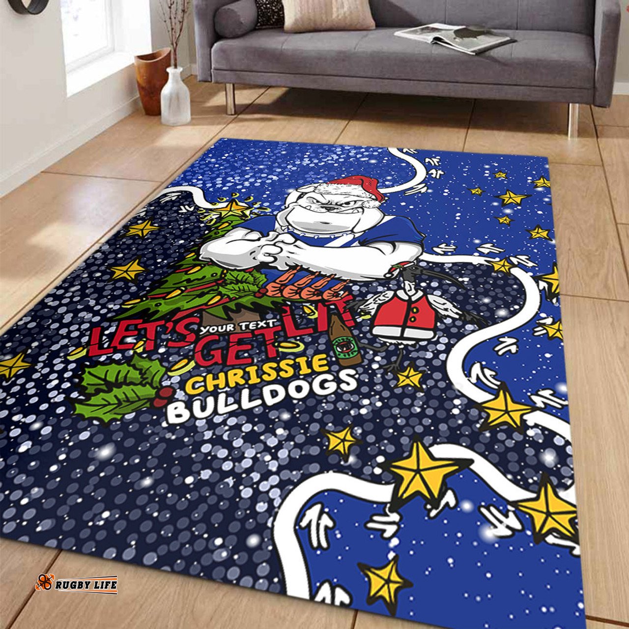 Canterbury-Bankstown Bulldogs Christmas Custom Area Rug - Let's Get Lit Chrisse Pressie Area Rug
