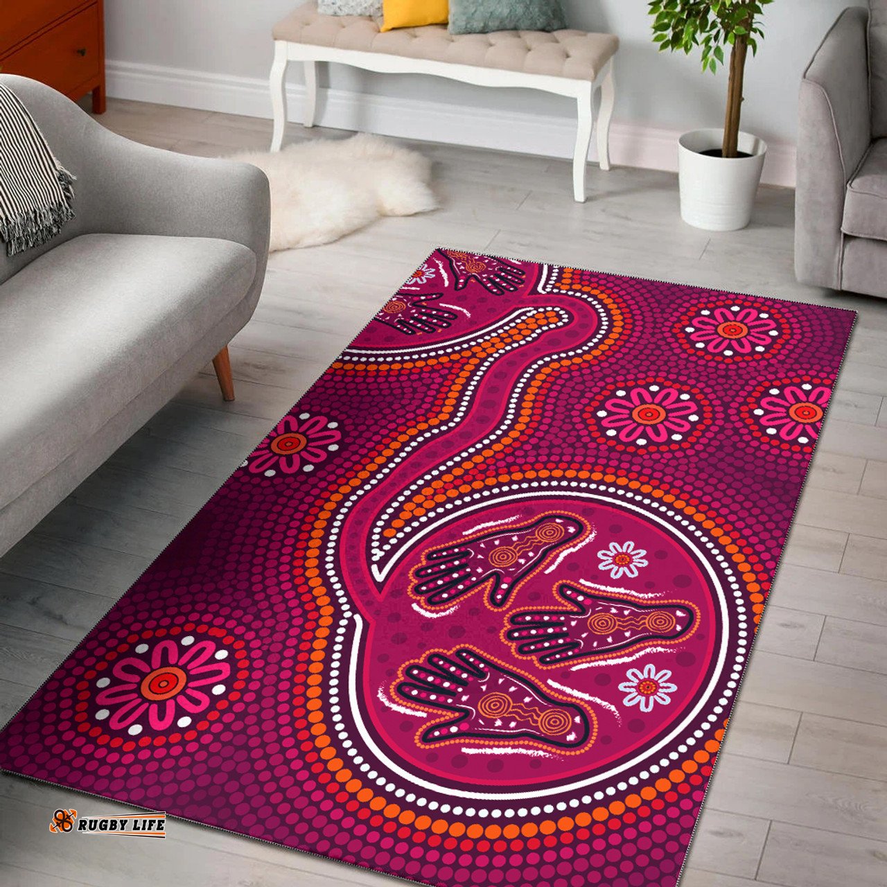 Australia Aboriginal Inspired Area Rug - Dot Aboriginal Inspired art with hands