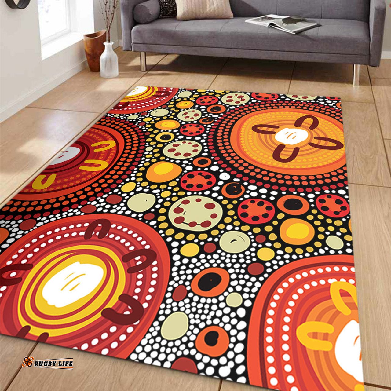 Australia Aboriginal Area Rug - Colorful Dot Art Inspired By Aboriginal Culture Area Rug