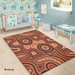 Australia Dot Painting Inspired Aboriginal Area Rug - Brown Aboriginal Australian Art With Boomerang Area Rug