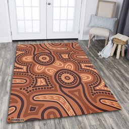 Australia Dot Painting Inspired Aboriginal Area Rug - Brown Aboriginal Australian Art With Boomerang Area Rug