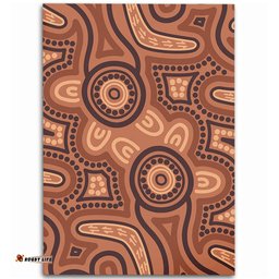 Australia Dot Painting Inspired Aboriginal Area Rug - Brown Aboriginal Australian Art With Boomerang Area Rug