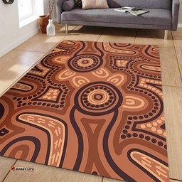 Australia Dot Painting Inspired Aboriginal Area Rug - Brown Aboriginal Australian Art With Boomerang Area Rug