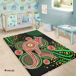 Australia Animals Aboriginal Area Rug - Aboriginal Plant With Kangaroo Colorful Art Area Rug