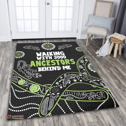 Australia Aboriginal Area Rug - Walking with 3000 Ancestors Behind Me Black and Green Patterns Area Rug