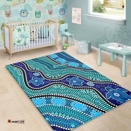 Australia Turtles Aboriginal Area Rug - River And Turtles Dot Art Painting Blue Area Rug