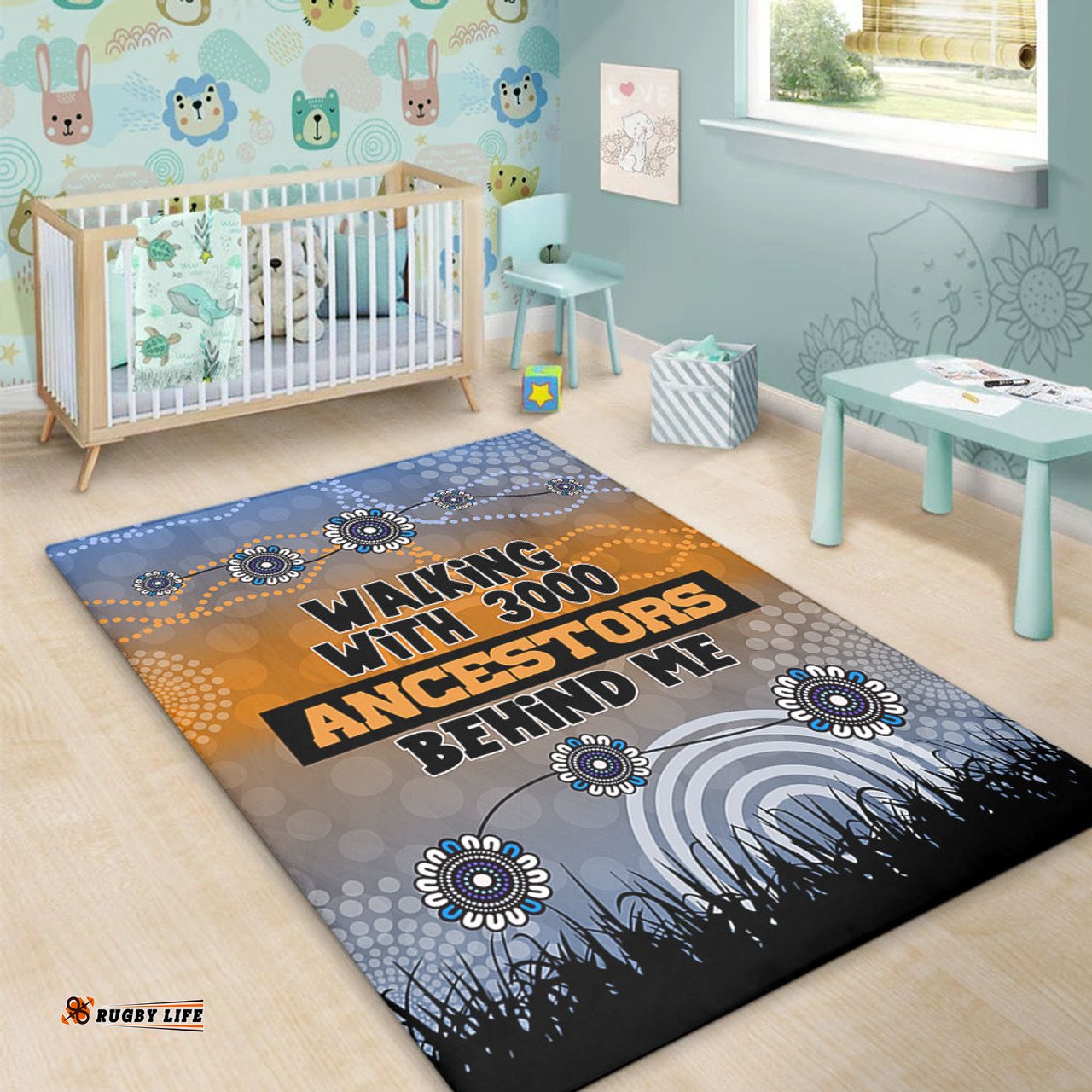 Australia Aboriginal Area Rug - Walking with 3000 Ancestors Behind Me Blue Patterns Area Rug